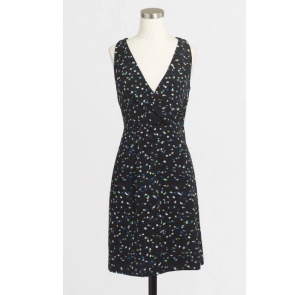 J.Crew Wrap-Front Dress in Painted Dots Black Blue Green Sleeveless C3871 Size 6